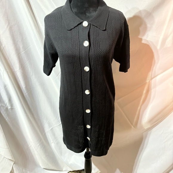 Crochet Dress Short Sleeve V Neck Button Up Casual Mini Shirt Dress S - Picture 8 of 13